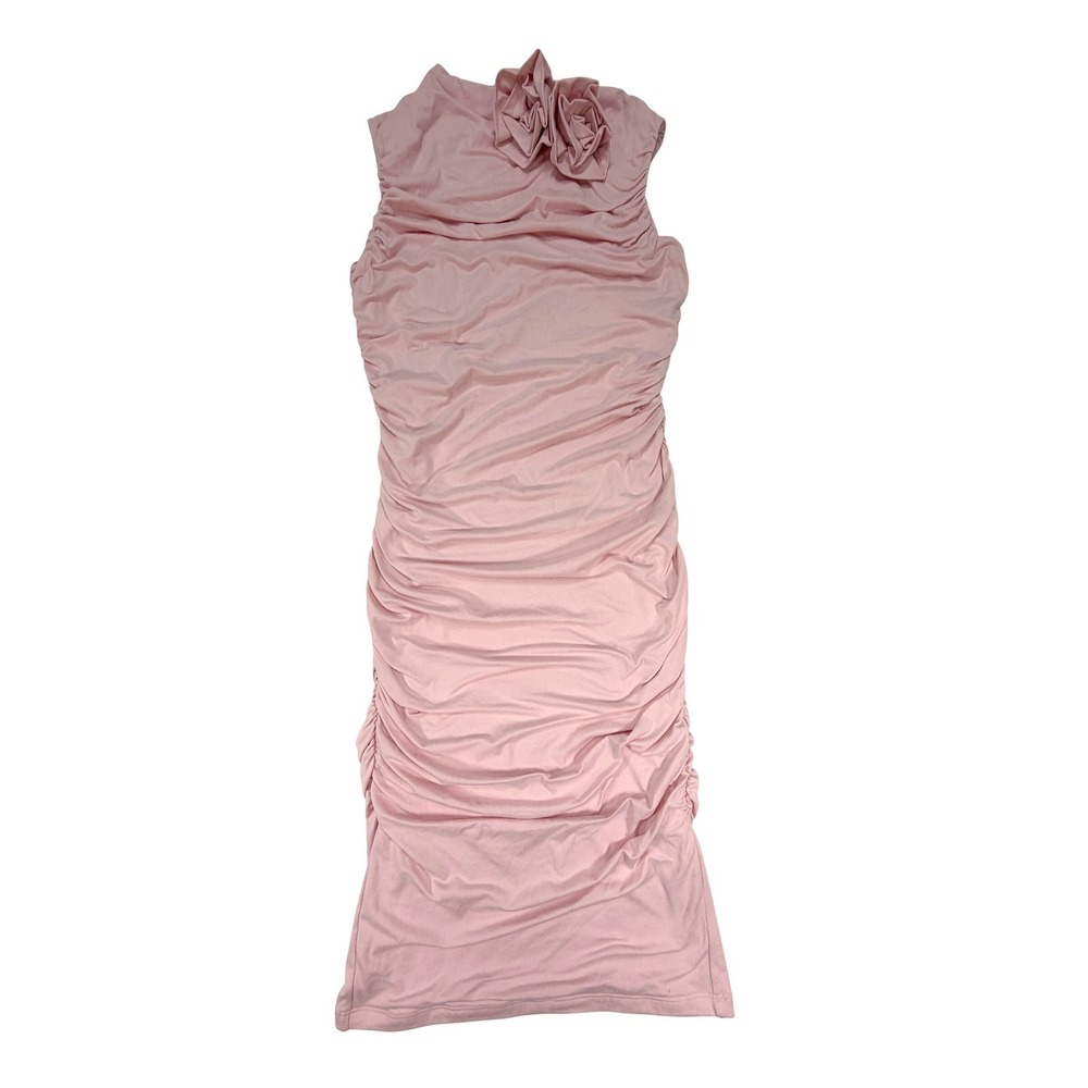 S by Serena Nora Midi Rosette Dress Small Pink Ruched‎ Bodycon Graduation Event